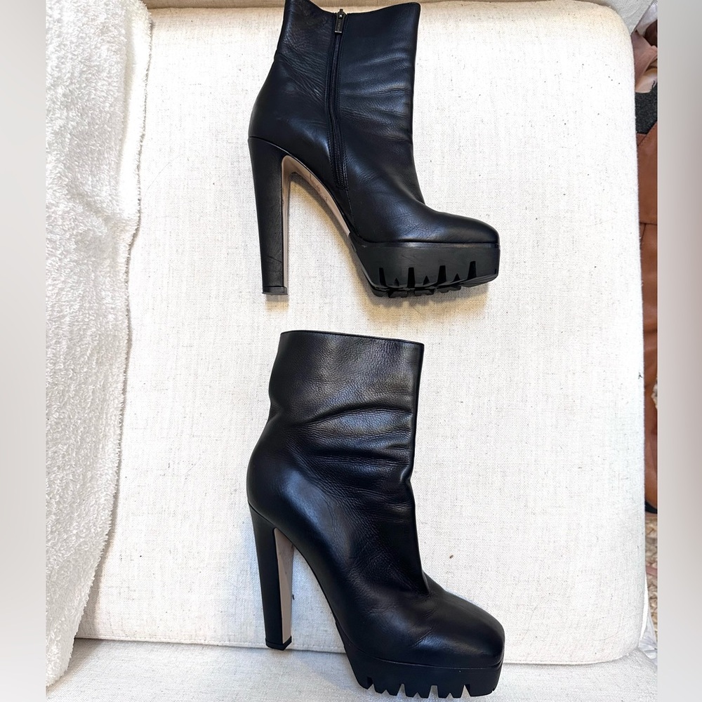 Le Silla Black Leather Mid Calf Square Toe Platform Boots Size 39 (US 8.5-9) - Picture 2 of 12